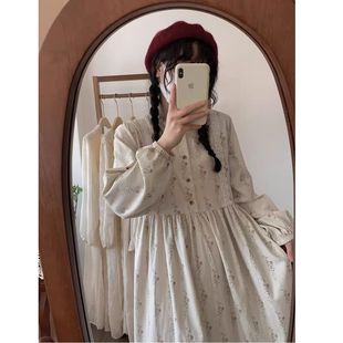 早秋长袖 在逃公主裙温柔风碎花蕾丝拼接气质连衣裙女 收腰茶歇法式