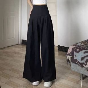 运动裤 新款 美式 黑色裤 防蚊裤 子垂坠感显瘦防晒收腰阔腿裤 女夏季