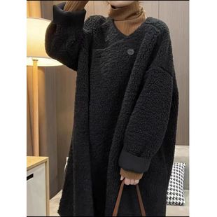 皮毛一体毛绒大衣 外套女宽松圆领加厚环保皮草韩版 冬季 高级感长款