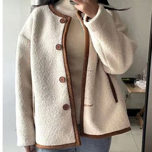 秋冬季 加绒加厚羊羔毛外套女棉袄宽松毛绒棉衣毛茸保暖颗粒绒防寒