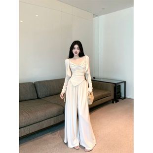 裤 高腰气质拖装 显瘦三件套 不规则吊带开衫 慵懒休闲春秋新款