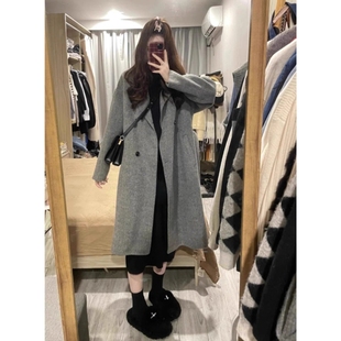 韩系小个子高级感中长款 灰色毛呢外套女装 呢子大衣 秋冬季 2025新款