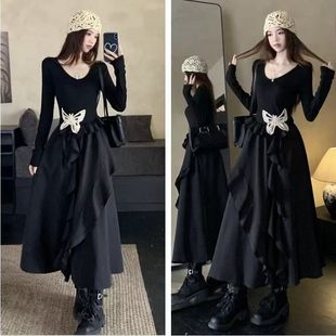 气质收腰长裙 法式 高级感黑色长袖 连衣裙子女早秋穿搭年新款