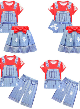 万圣节Lilo and Stitch史迪仔cospla儿童莉萝短袖+裤子套装表演服