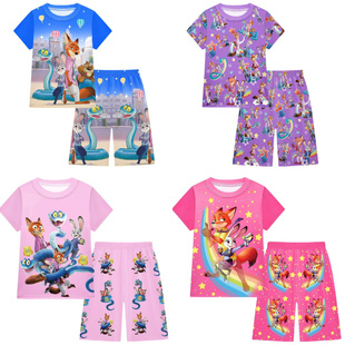 疯狂动物城2童装儿童短袖T恤短裤睡衣套装女童夏季休闲家居服