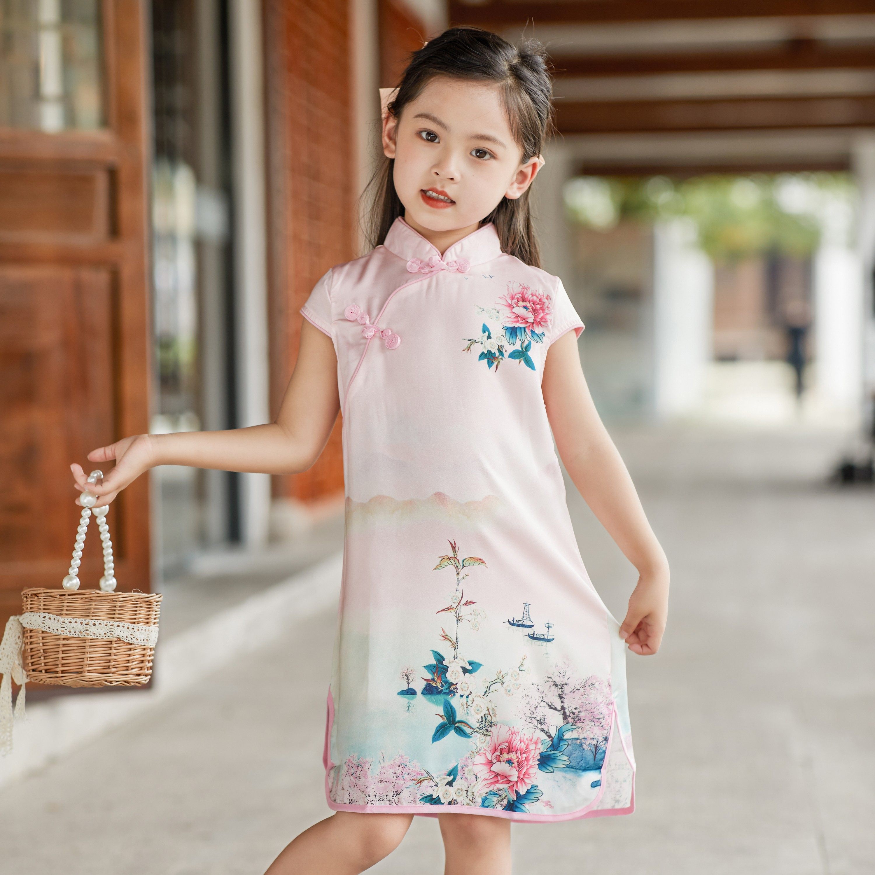 童装儿童夏季女童中国风唐装少女旗袍连衣裙日常旗袍水墨画复古裙