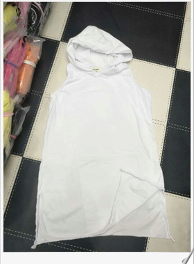 sunflower秋冬女装中长款无袖连帽百搭背心白色纯棉宽松大码显瘦