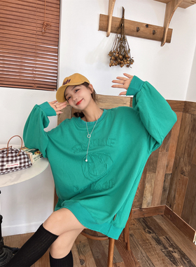 JL SUNFLOWER欧货宽松中长款绿色卫衣女潮ins春秋款大码笑脸上衣