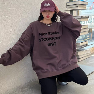 大码 刺绣无帽圆领卫衣女宽松中长款 显瘦气质上衣 SUNFLOWER冬季