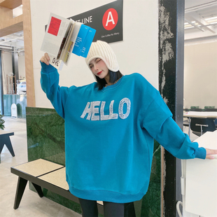 JL SUNFLOWER欧洲站圆领加厚字母卫衣女装冬季中长款重工钉珠外套