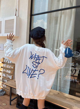 JL SUNFLOWER秋季宽松休闲刺绣圆领白色爱心卫衣女大码亮片上衣潮