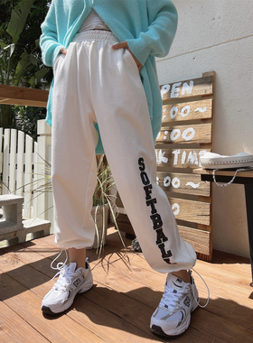 JL SUNFLOWER白色宽松运动休闲裤女春秋大码显瘦亮片裤子直筒卫裤