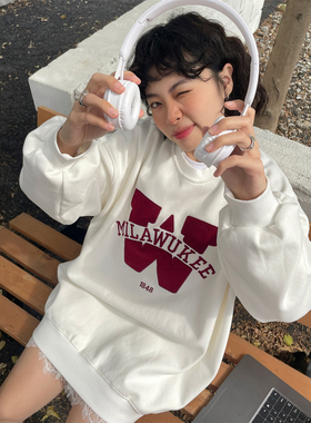 JL SUNFLOWER重工刺绣白色加绒加厚卫衣女冬季宽松韩版休闲外套潮