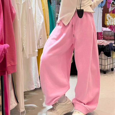 2025新款休闲直筒显瘦高腰大码卫裤松紧腰秋冬季加绒加厚阔腿裤女