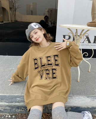 重工刺绣宽松圆领套头卫衣女秋冬