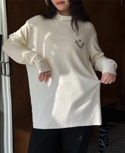JL SUNFLOWER韩版高领羊绒针织打底衫女显瘦上衣长袖刺绣笑脸t恤