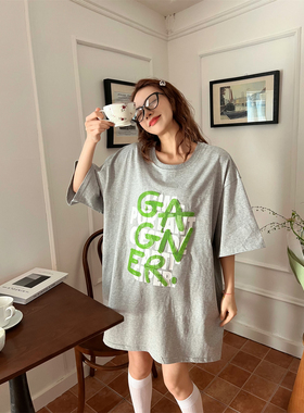 JL SUNFLOWER春季灰色宽松显瘦字母印花t恤女短袖2023新款上衣ins