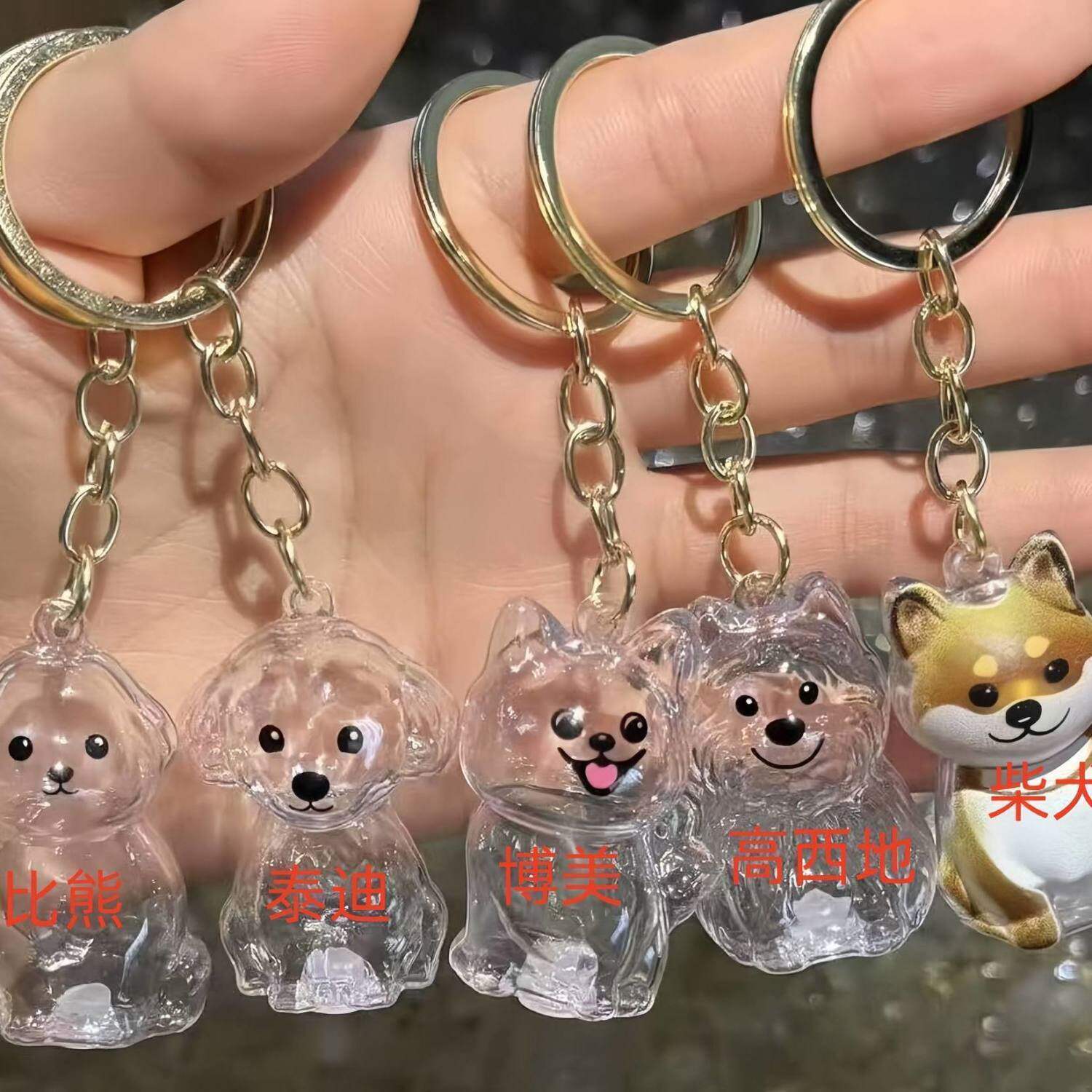 可爱小狗收纳透明毛发宠物收纳盒高颜值挂件装饰纪念钥匙扣创意
