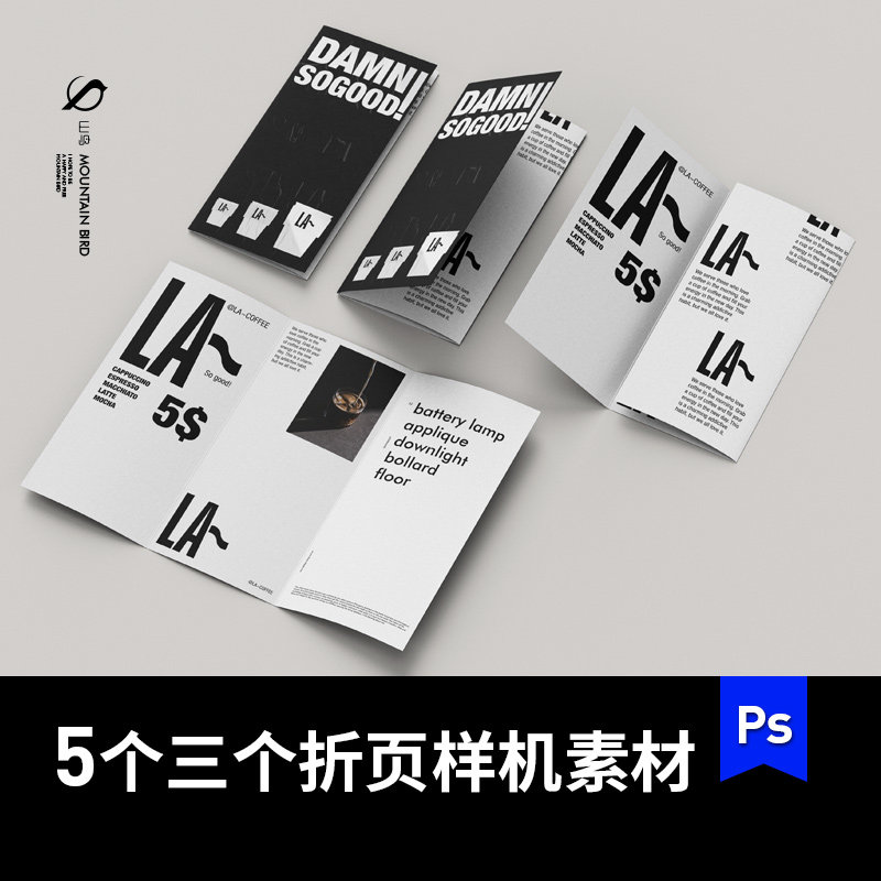 5个品牌产品宣传三折页小册子ps样机vi提案贴图展示效果图素材图片