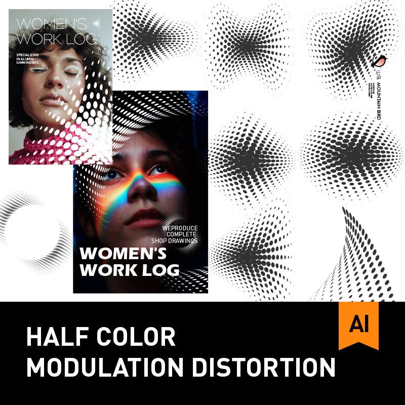 33款黑白抽象半色调圆点渐变波点扭曲变形ai矢量图案底纹纹理素材