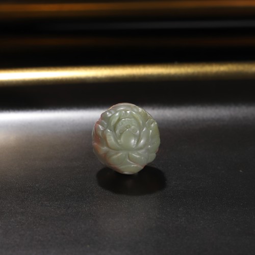 原矿天然盐源玛瑙雕刻俏色金鱼荷花珠散珠diy配饰顶珠12.3mm08