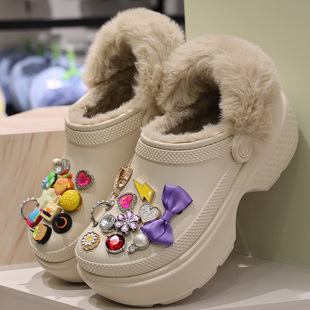 208546 棉拖毛毛女鞋 crocs洞洞鞋 卡骆驰雪屋厚底沙滩保暖户外冬季