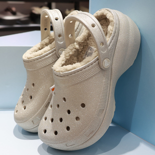 210413 卡洛驰厚底保暖棉拖鞋 crocs女鞋 闪耀云朵暖棉加绒洞洞鞋