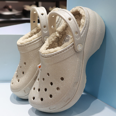 crocs洞洞鞋卡骆驰暖棉厚底棉鞋
