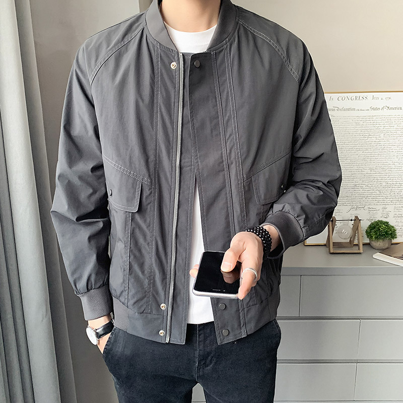 100%聚酯纤维2021秋装新款棒球领夹克宽松外套男JK8825-P75控118,男装夹克,电商D240-242