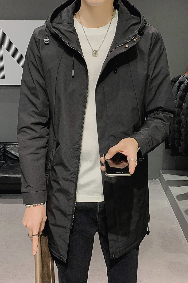 95%尼龙5%氨纶秋季新款中长款风衣男连帽夹克外套18008-P90控138,男装风衣,电商D240-242