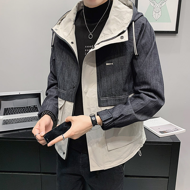 100%聚酯纤维2021秋装新款连帽夹克男拼接外套潮 JK8805-P95控118图片