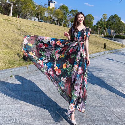 雪纺印花波西米亚大摆裙