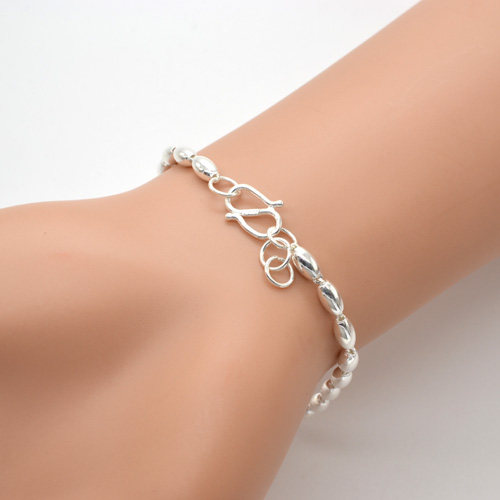 REAL SILVER 999  BRACELET WOMENS OVAL BEADS 990 FOOT SILVER JEWELRY ADULT BABY BABY KIDS KIDS CAN BE CUSTOMIZED