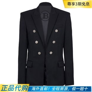 黑色羊毛双排扣西装 Balmain H1SI316 男士 正品 代购 夹克