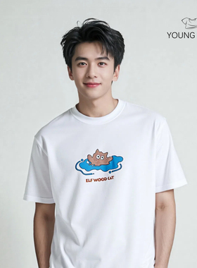 包邮宽松美式潮牌精灵卡通印花休闲百搭正肩短袖男女t恤情侣上衣