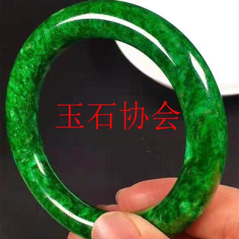 缅甸老坑翡翠色辣绿满色圆条旺夫镯干青铁笼生高品质手镯时尚女款