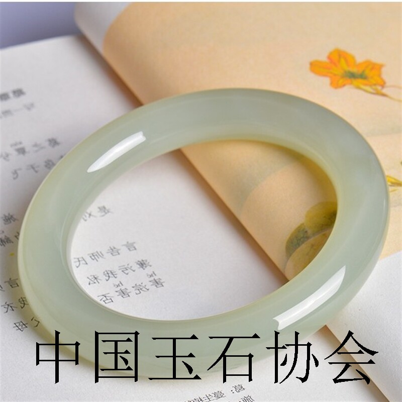 和田玉手镯冰种小细条叮当镯青海晴水冰透玉髓青白玉石胖圆条镯子
