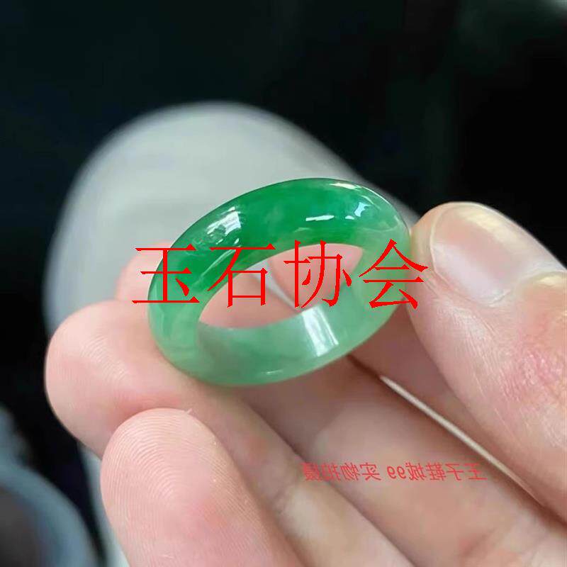 高端翡翠色冰糯种满阳绿戒指白底瓢绿戒指指环男女款素圈戒指窄款
