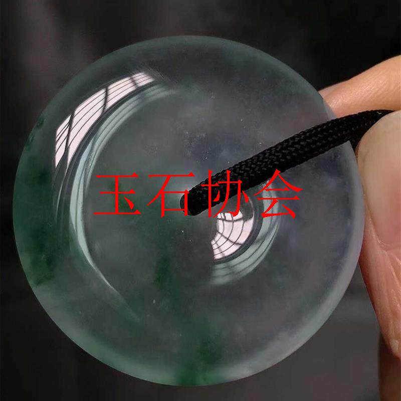 缅甸玉石平安扣大号冰透飘蓝花