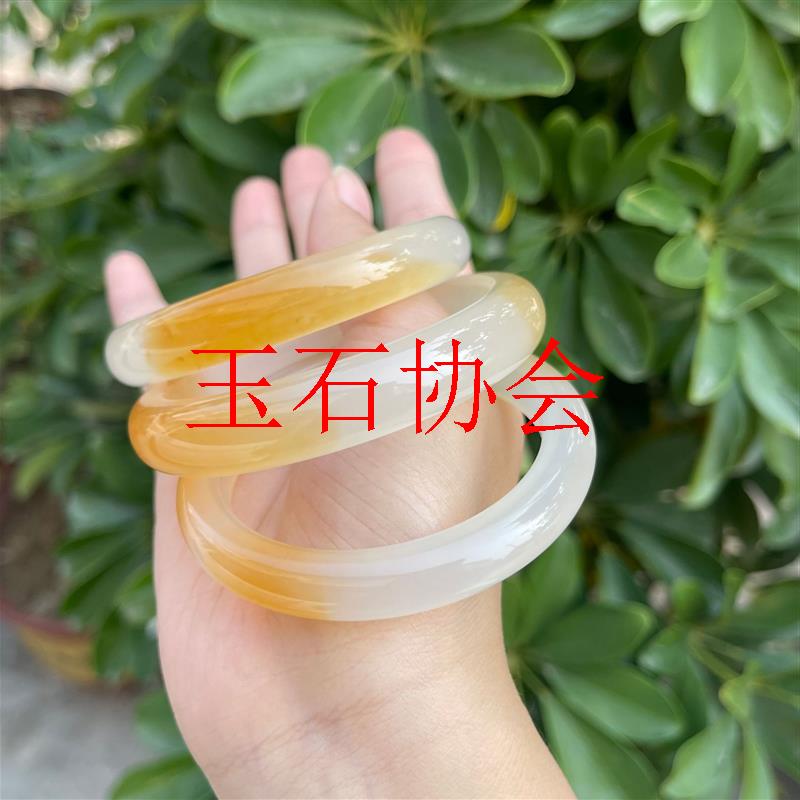 新疆金丝玉手镯黄翡色手镯冰透种天山翠玉石手镯昆仑玉少女款处理