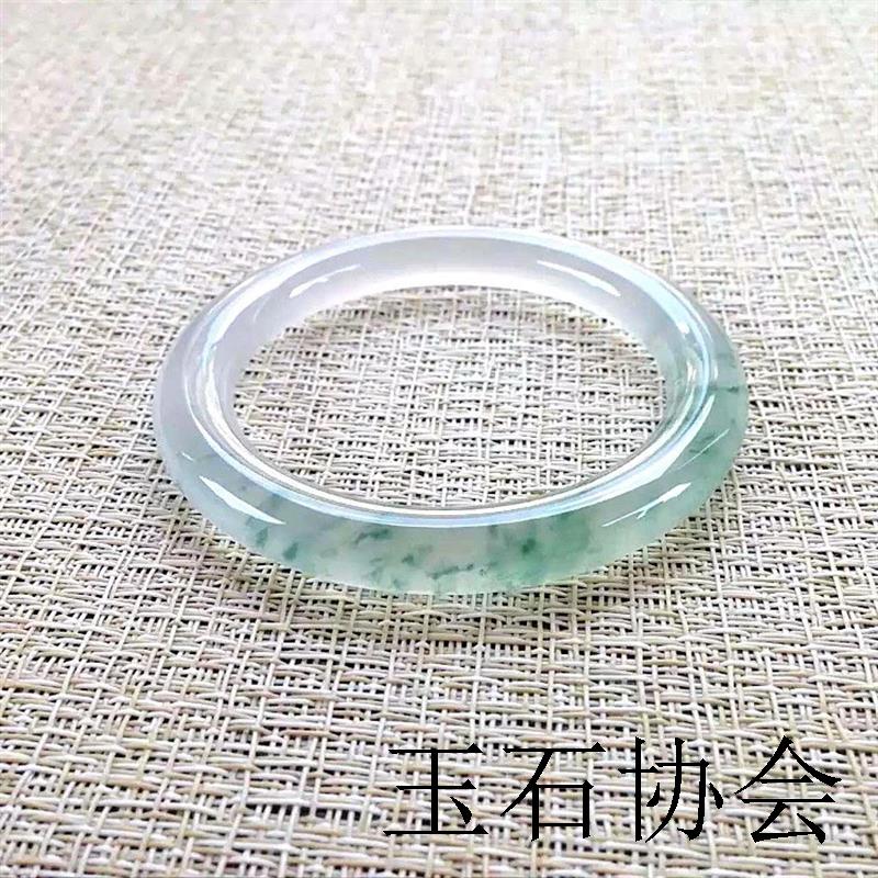缅甸冰种飘花翡翠色玉手镯飘绿圆条贵妃玉镯子细条饰品少女款送人