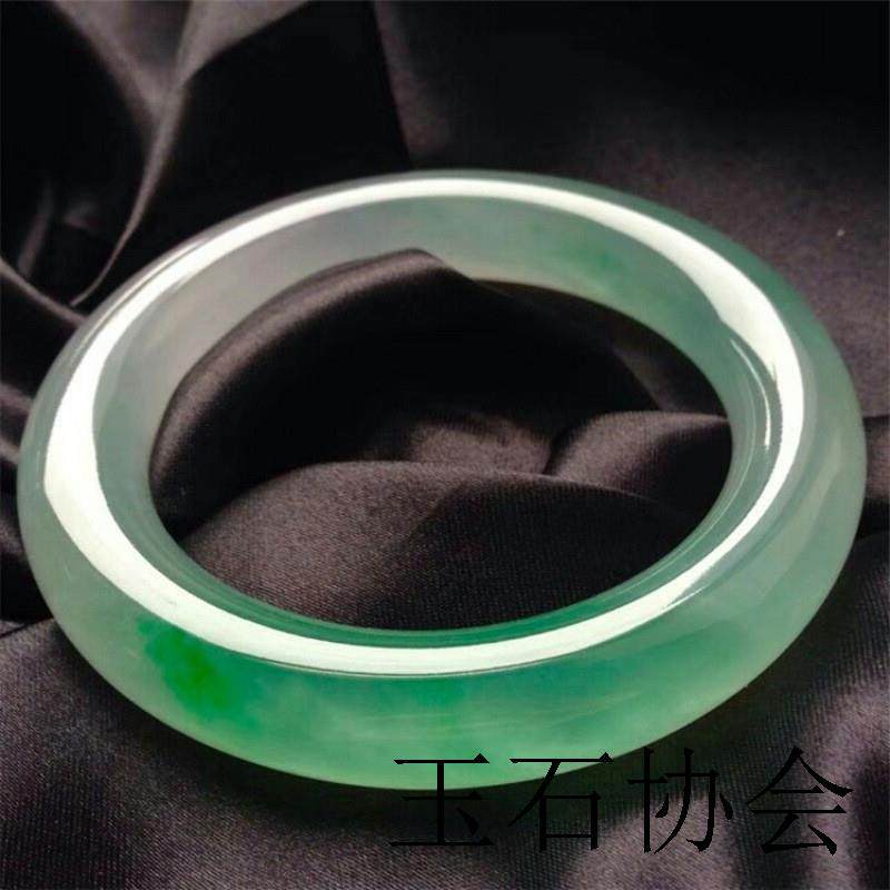 玉贵妃手镯飘花翡翠色手镯冰种满阳绿女款手饰缅甸圆条玉镯送礼