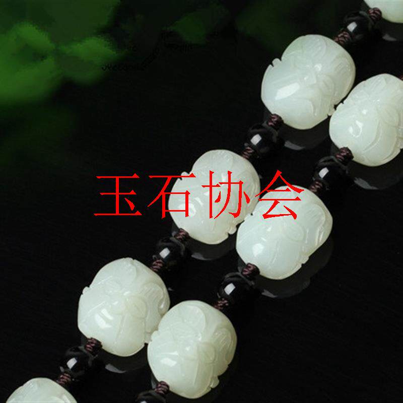 和田玉青白玉项链精雕十八罗汉头玉石挂链女男款玉佩挂绳手工编织