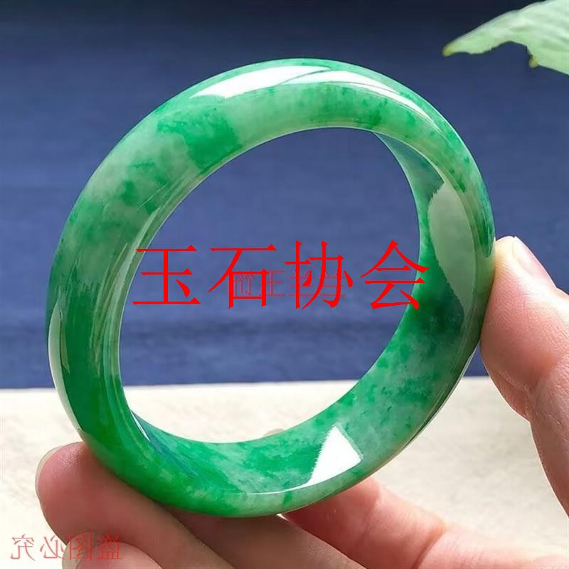 干青阳绿翡翠色手镯冰糯种花青满绿玉手镯女款缅甸玉镯玉石旺夫镯