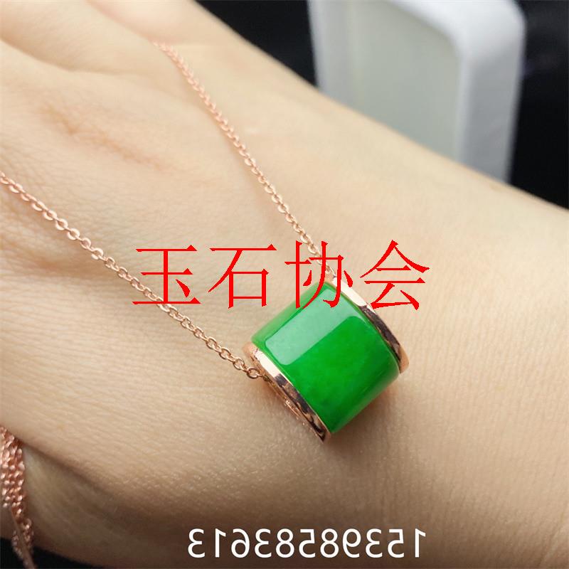 精品缅甸老坑翡翠色镀银镶嵌路路通吊坠满绿色转运珠辣绿锁骨玉坠