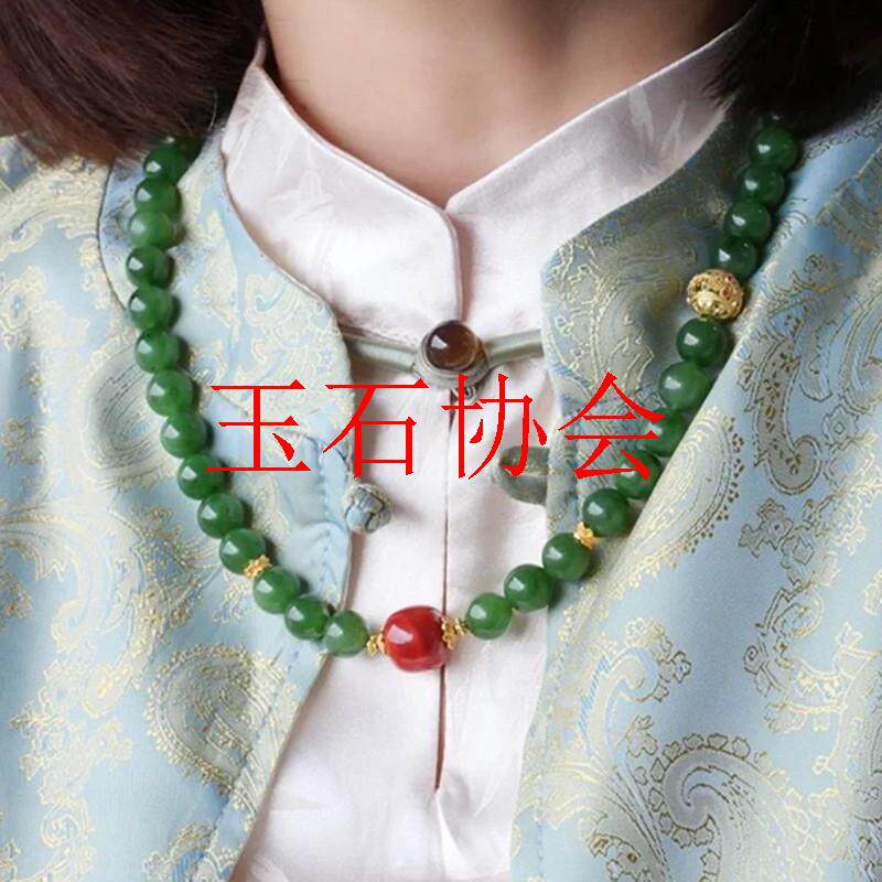 精品和田玉碧玉圆珠大颗粒项链和田玉菠菜绿新中式国风锁骨链饰品