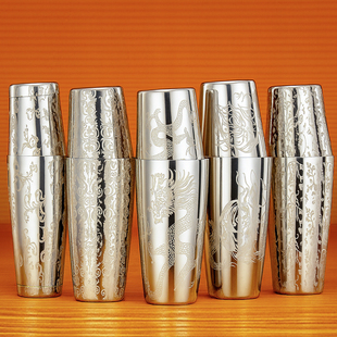 酒吧灵魂专业调酒师定制款刻花波士顿调酒器雪克壶摇酒壶调酒工具