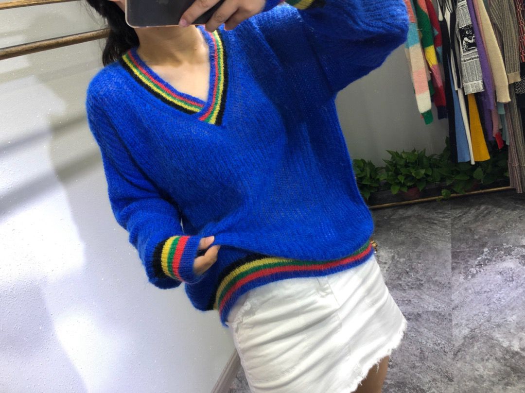 51-98001早秋新品女针织衫毛衣百搭马海毛微透镂空蝙蝠袖宽松显瘦