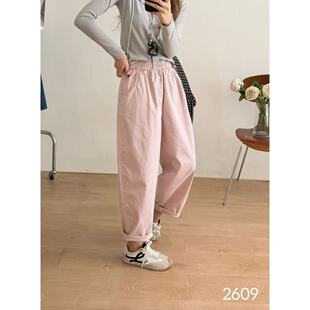 新款 女弹力洗水棉显瘦小脚裤 学院风裤 子哈伦裤 26年春款 韩版 休闲裤