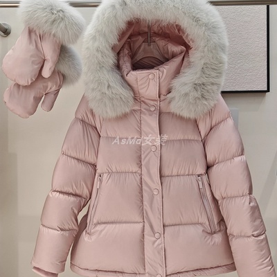 2025新款超大狐狸毛领新国标90白鸭绒羽绒服女网红手套羽绒服原版